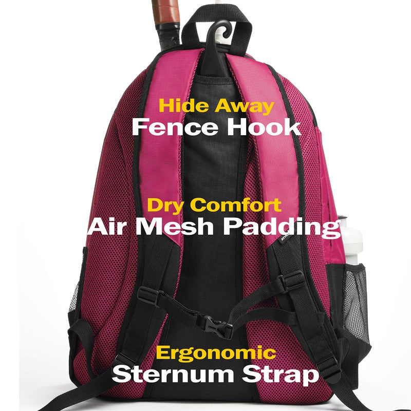 Athletico Premier Tennis Backpack - Tennis Bag Holds 2 Rackets in Padded Compartment | Separate Ventilated Shoe Compartment | Tennis Bags for Men or Women (Pink) - Image 5